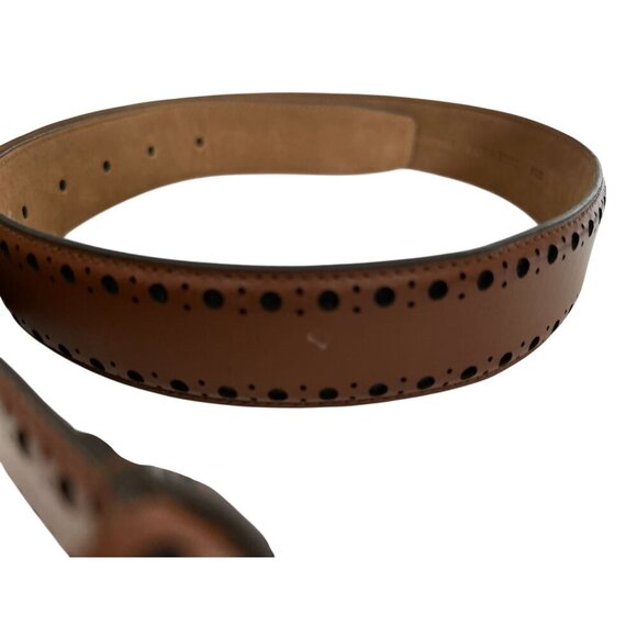 Cole Haan Brown Leather Belt With Black Dot Pattern & Silver Buckle - Picture 4 of 8
